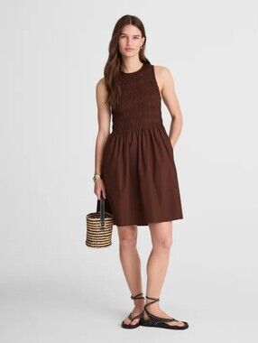 Madewell Brown Sleeveless Smocked Mini Dress